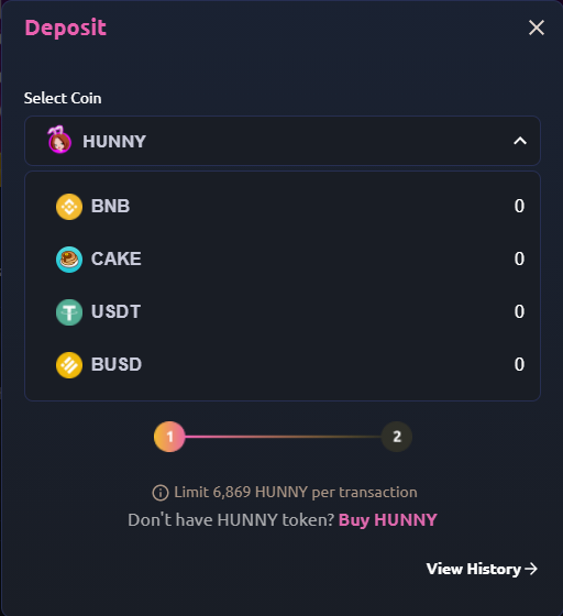 HunnyPlay Deposit - Select the type of Coin